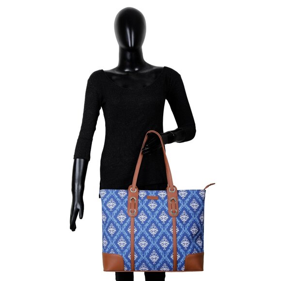 Blue Print Shoulder Tote Bag for Ladies, Hand Crafted Fabric Satchel Handbags - Picture 10 of 10
